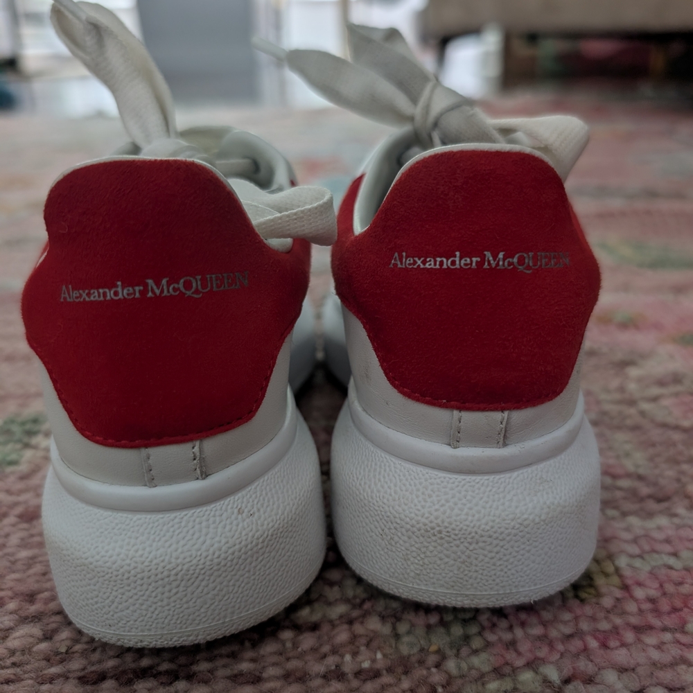 Alexander McQueen White Sneakers with Red Heel Tab